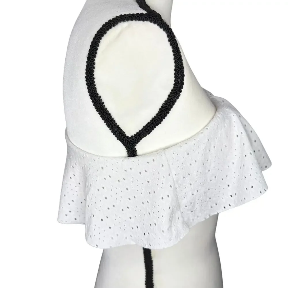Kona Sol Target One Shoulder Ruffle Eyelet Bikini Top Padded Size Medium White